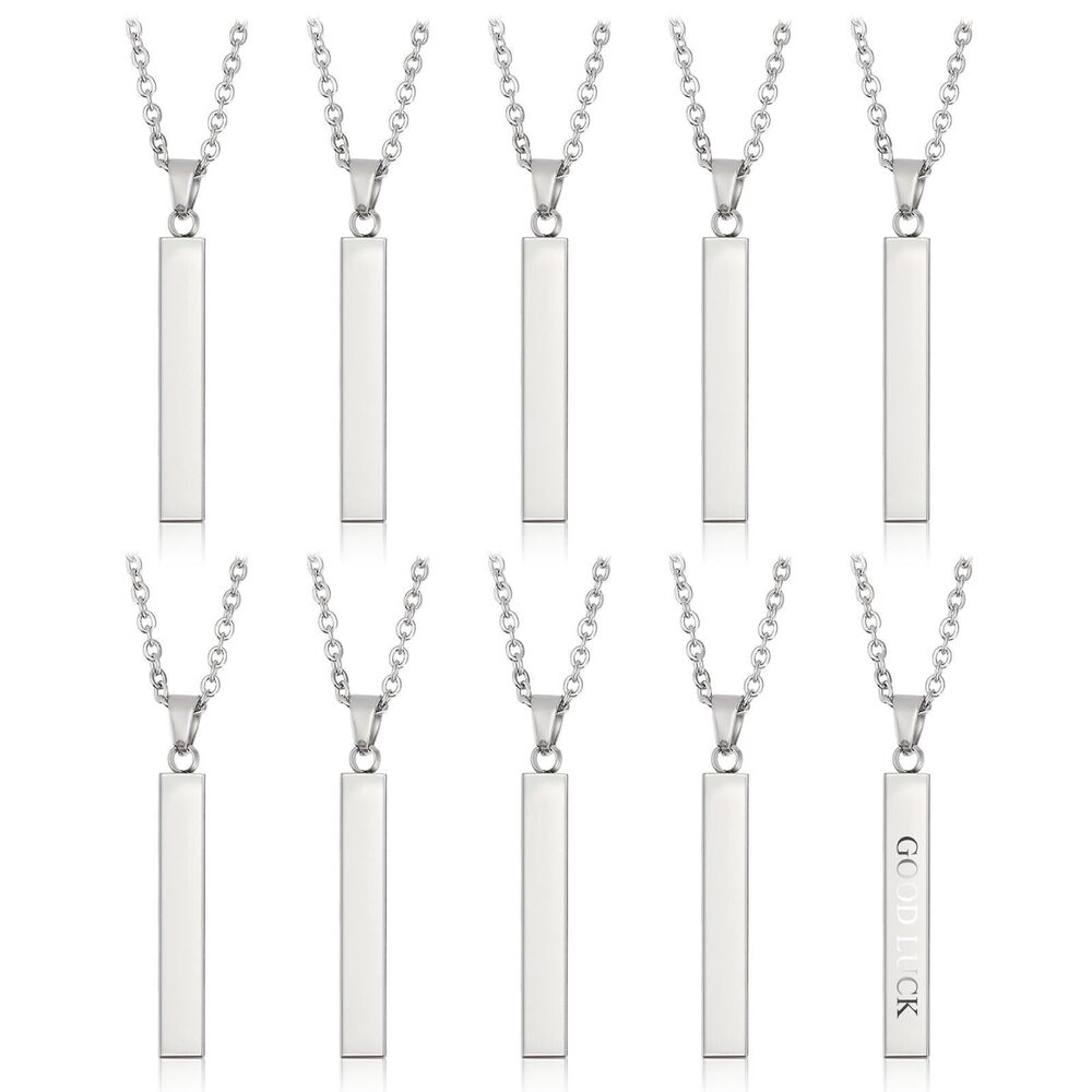 5980 10Pcs Stainless Steel Rectangle Pendant Necklace Engravable Stainless